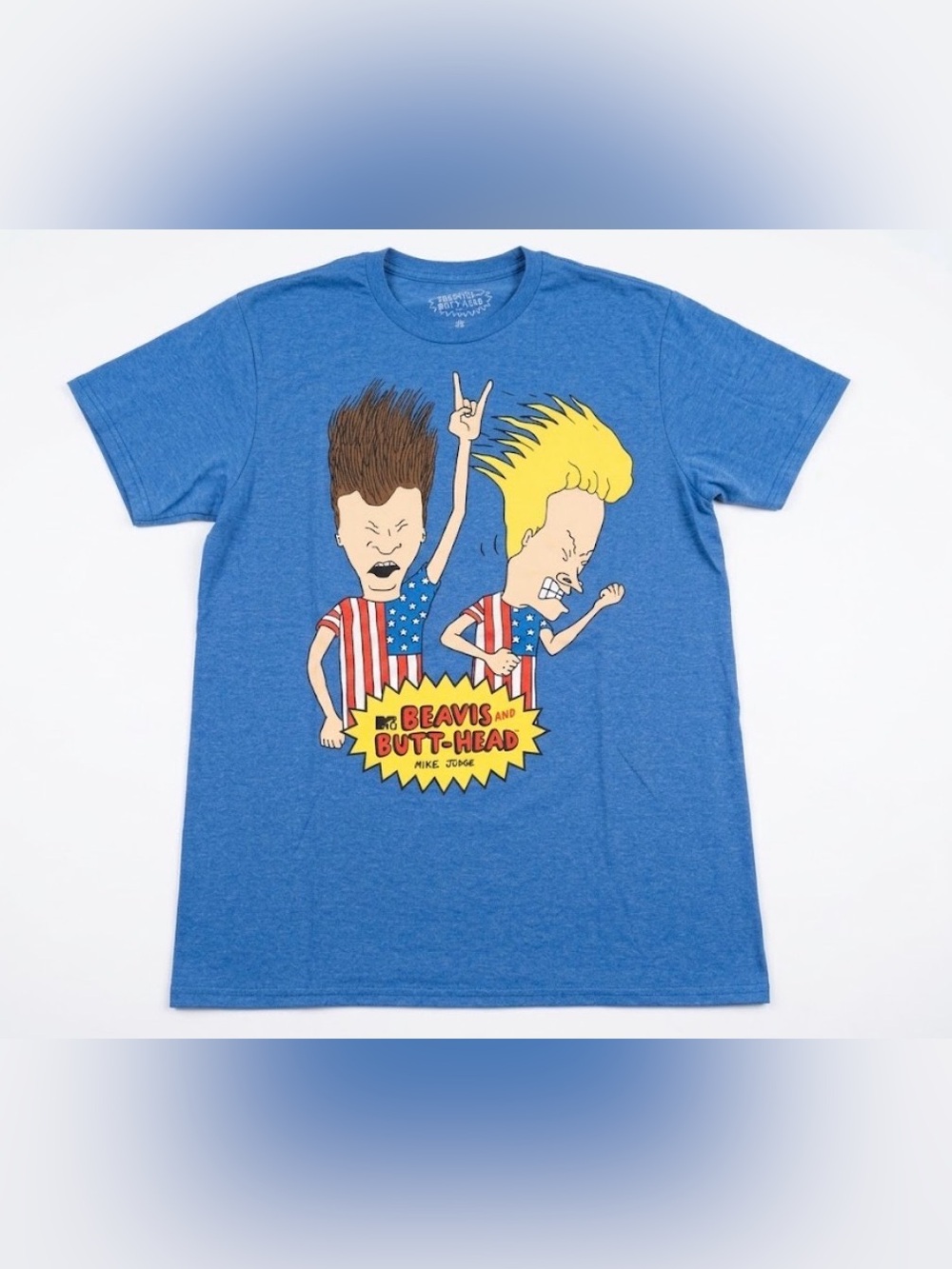 MTV Beavis and Butt-Head T Shirt Mens Medium Blue Graphic Tee USA American Flag